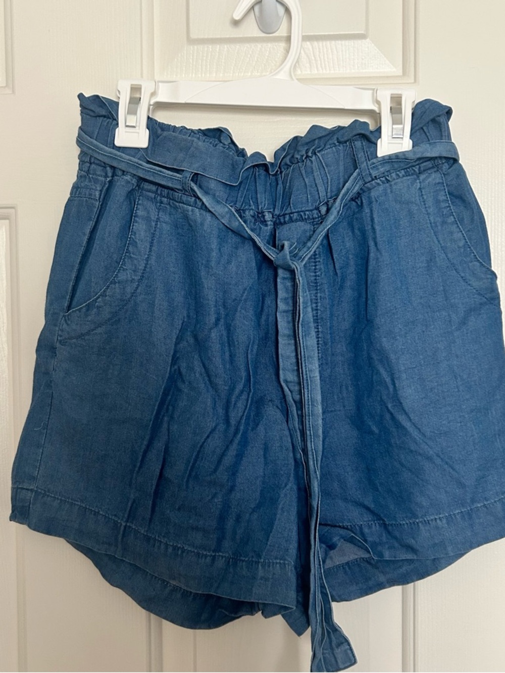 Thread & Supply Indigo Paperbag Waist Shorts with Tie